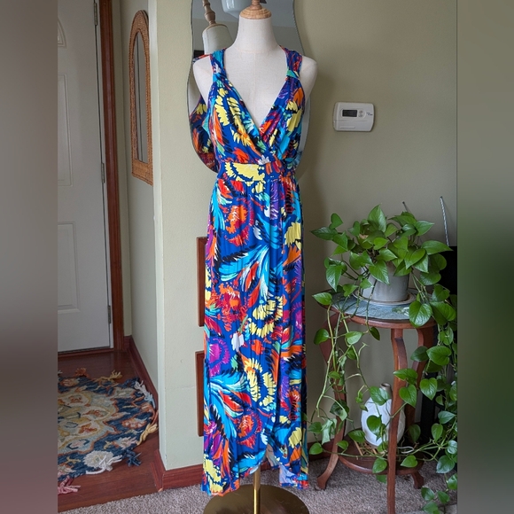Spense Dresses & Skirts - Spense Vibrant Multi-Color Faux Wrap Floral Sleeveless Maxi Dress - Size Small